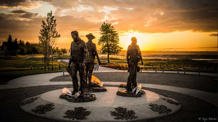 Memorial to slaim RCMP Constables Douglas Larche, Dave Ross and Fabrice Gevaudan